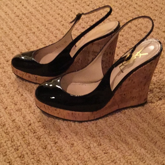 Yves Saint Laurent Black Patent Leather Wedges - Picture 1 of 7